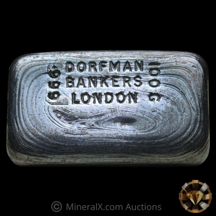 100g Dorfman Bankers London Vintage Poured Silver Bar with Original Velvet Case