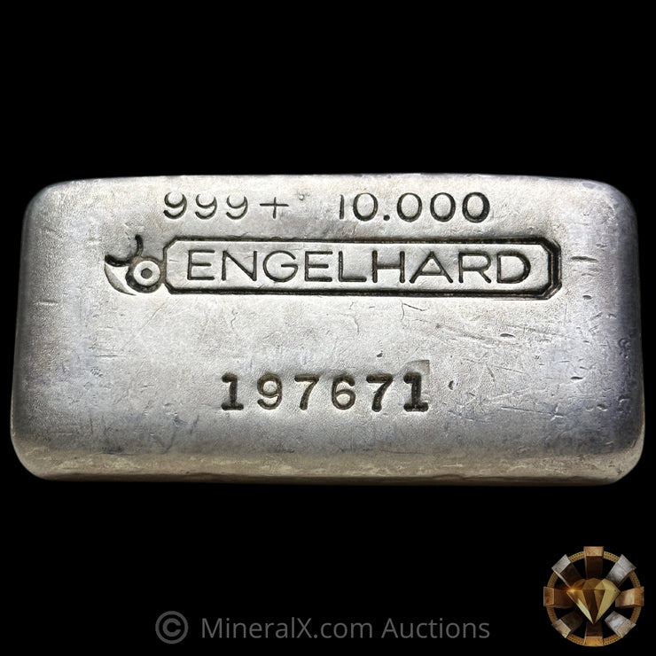 10oz Engelhard Rare Gridback Variety Bull Logo Vintage Poured Silver Bar
