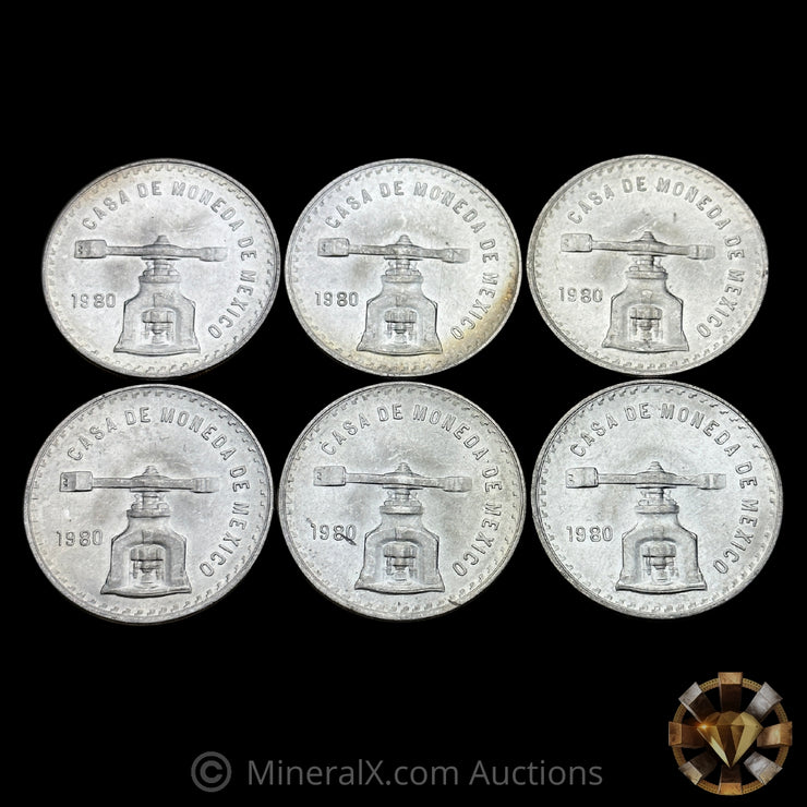x6 1oz 1980 Mexico Onza Vintage Silver Coins