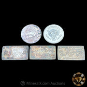 x5 1oz Vintage Silver Art Bars and Coins (5oz Total)