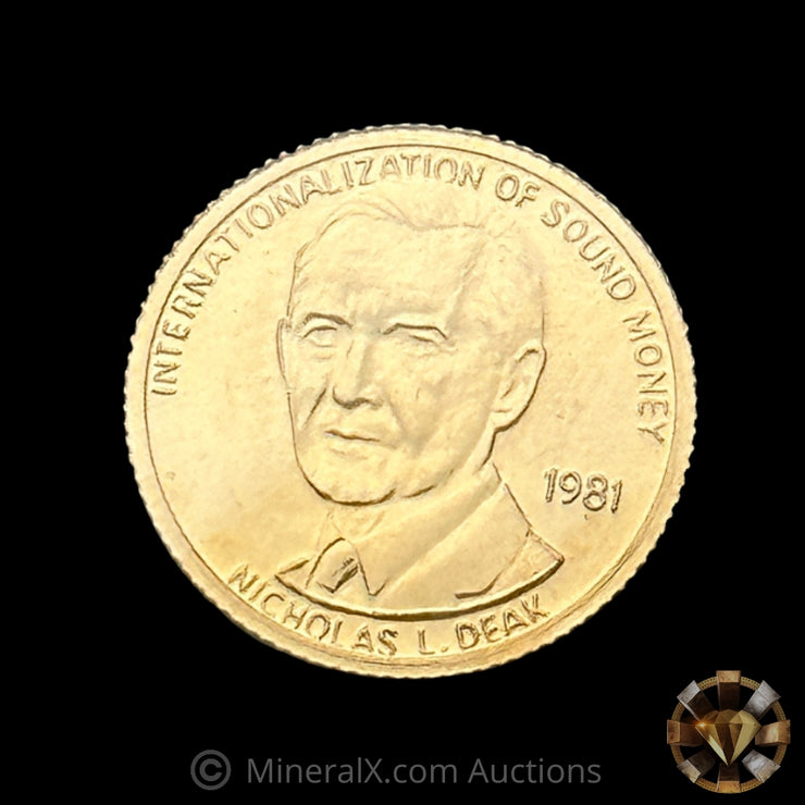 x9 1/20oz 1981 (Key Date) Nicholas L. Deak “Denationalization of Sound Money” Gold Standard Corporation Fractional Vintage Gold Coins in Original Factory Seals (9/20oz Total)