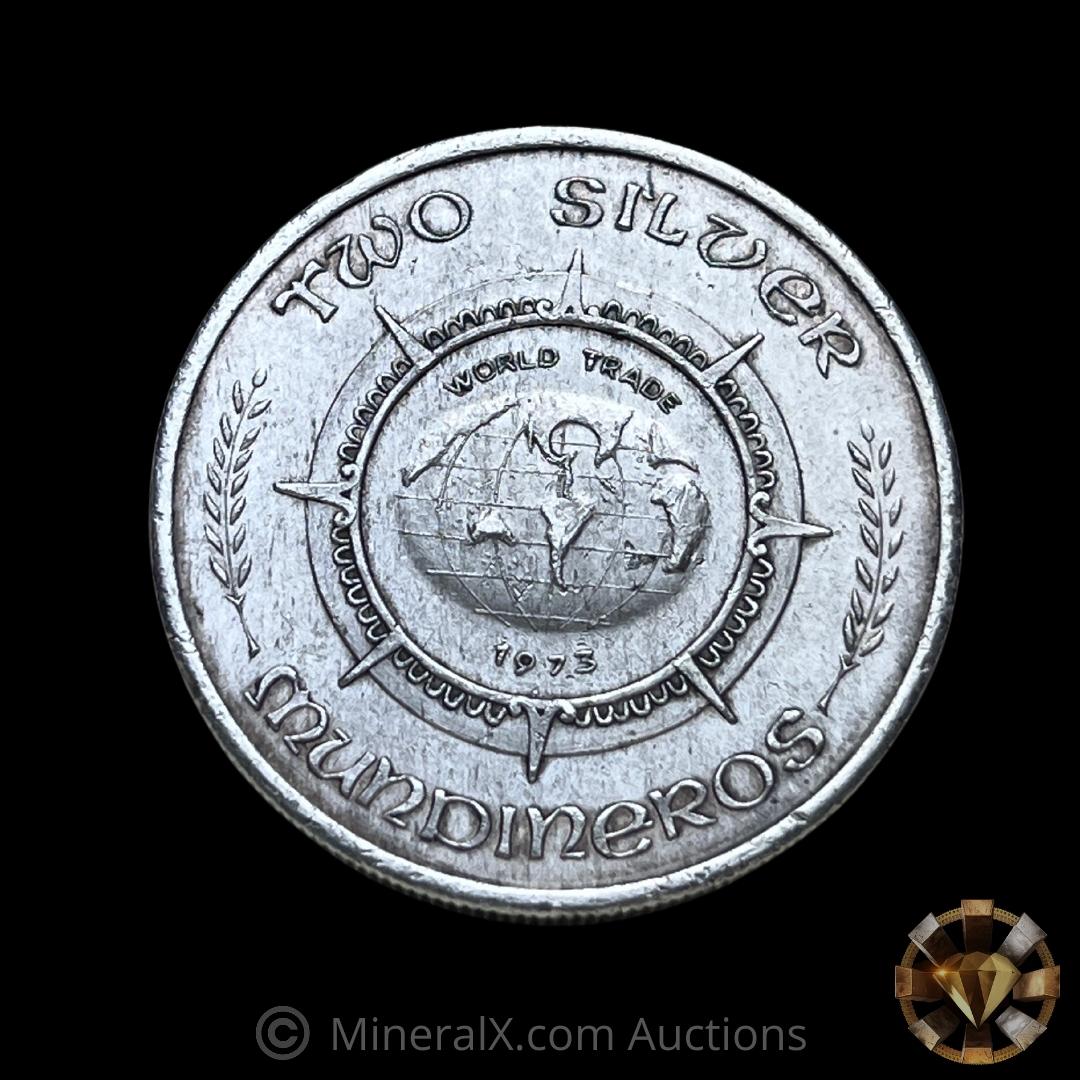 1973 Two Silver Mundineros World Trade 2oz Vintage Silver