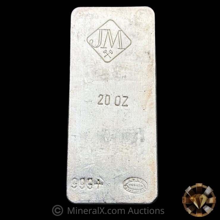 20oz Johnson Matthey JM Reverse Stamp Vintage Poured Silver Bar