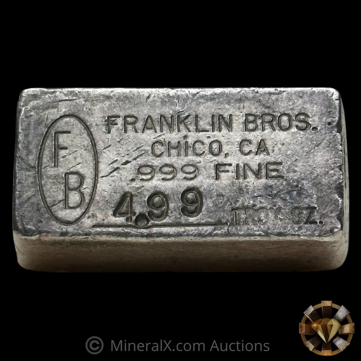 4.99oz Franklin Bros FB Chico CA Vintage Poured Silver Bar
