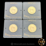 x4 1/4oz 1980 Gold Standard Corp “Free Choice of Currencies” Proof Gold Coins w/ Rare Original Acrylic Cases (1oz Total Pure Gold)