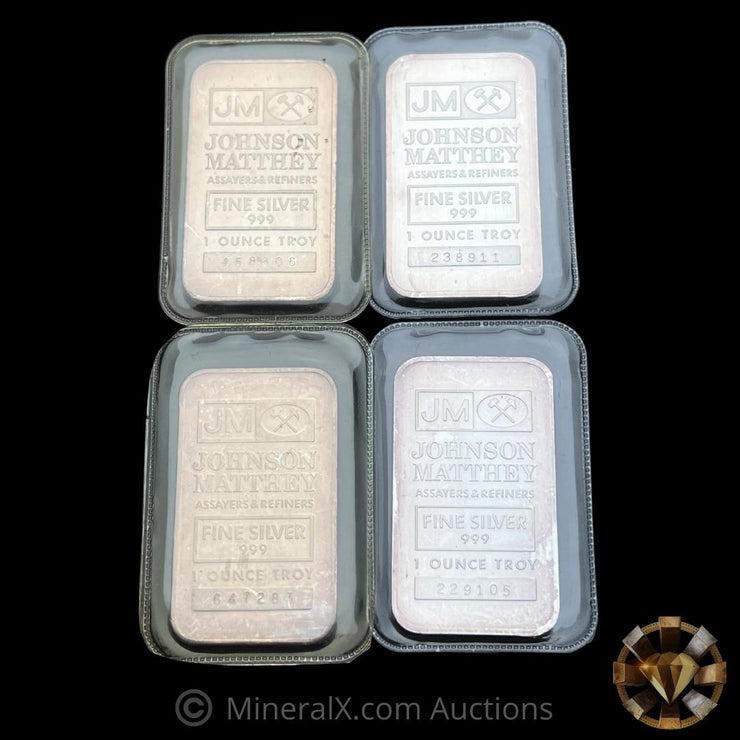 x4 Johnson Matthey JM 1oz Vintage Silver Bars In Factory Seals