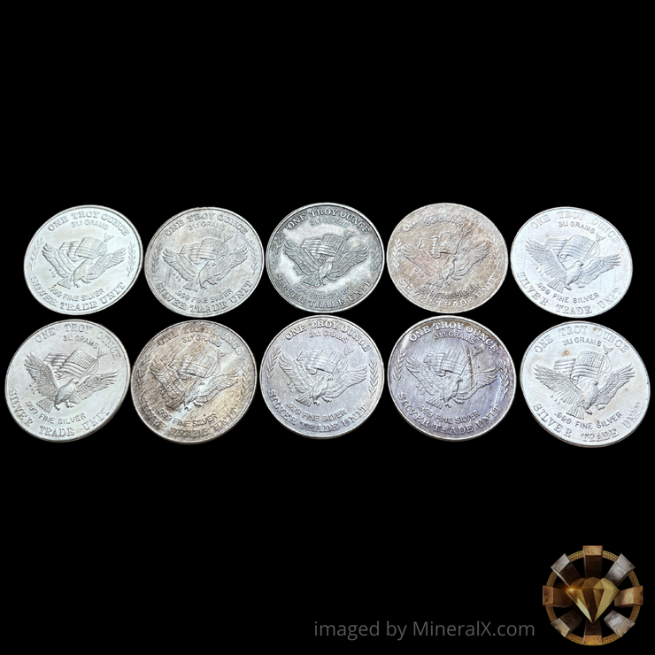 x10 Vintage US Assay Office 1oz Silver Coins (10oz Total - Variety 3)