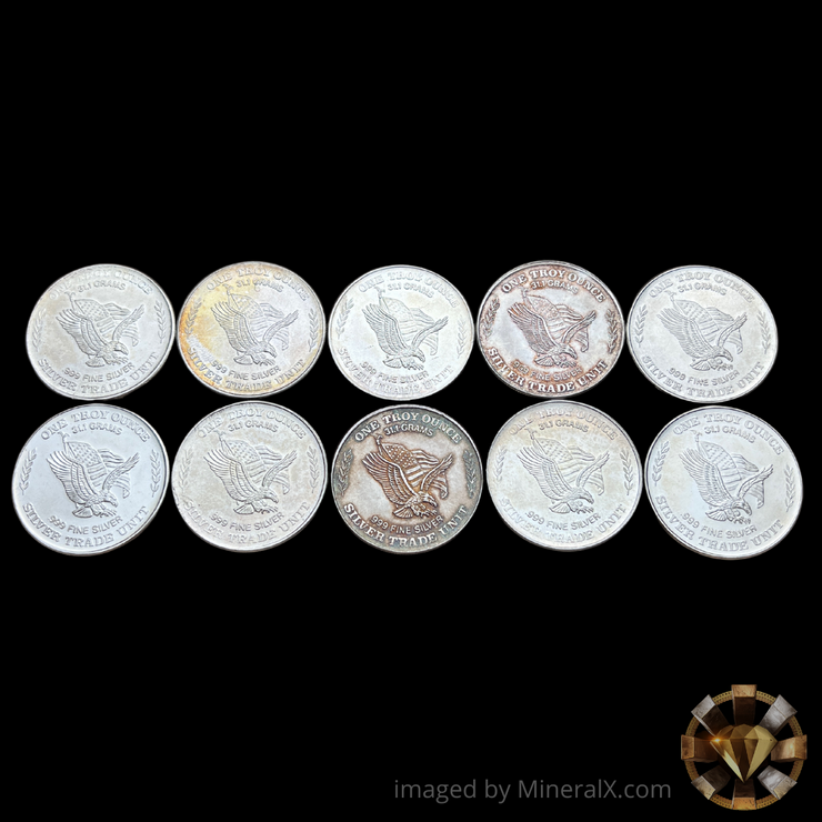 x10 Vintage US Assay Office 1oz Silver Coins (10oz Total - Variety 1)