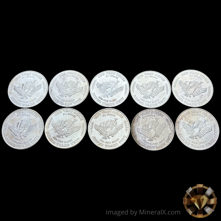 x10 Vintage US Assay Office 1oz Silver Coins (10oz Total - Variety 2)