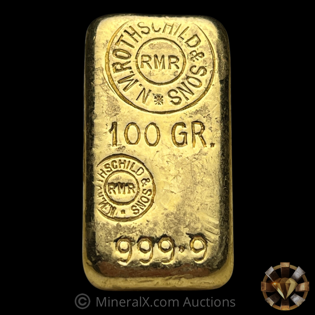 N.M. Rothschild & Sons 100g Vintage Gold Bar – MineralX