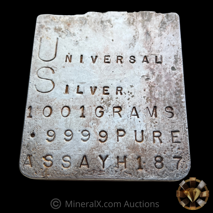 Universal Silver 1001 Gram Kilo Class Vintage Poured Silver Bar