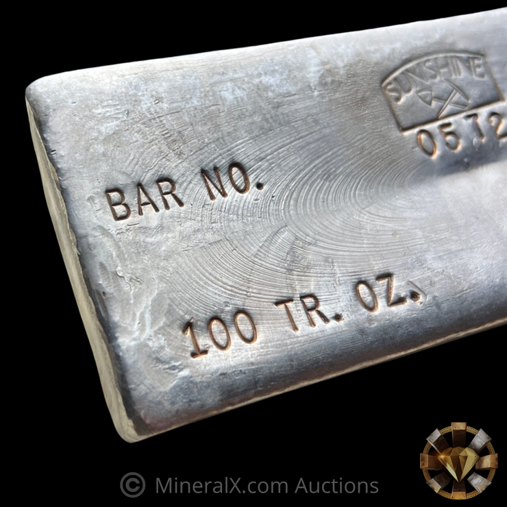 1983 Sunshine Mining 100oz Vintage Poured Silver Bar