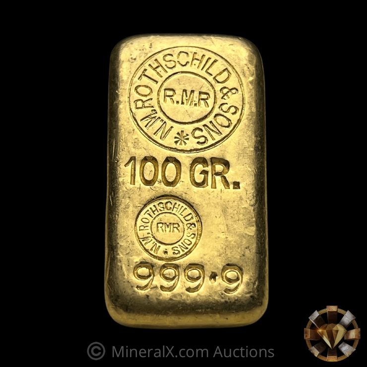NM Rothschild & Sons 100g Vintage Gold Bar w/ Rare “Samuel Montagu & Co LTD London” Counterstamp