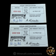 Sequential Vintage Rarities Mint 10oz Silver Bars w/ Original Assay Cards