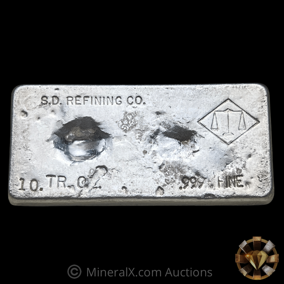 S.D. Refining Co. 10oz Vintage Poured Silver Bar – MineralX