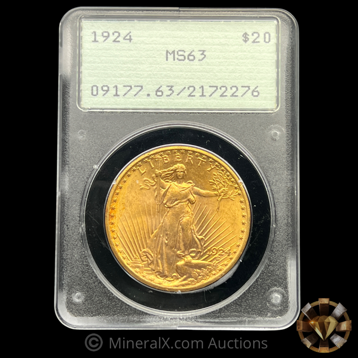 1924 MS63 PCGS “Rattler” $20 US Saint Gaudens Double Eagle Gold Coin ...