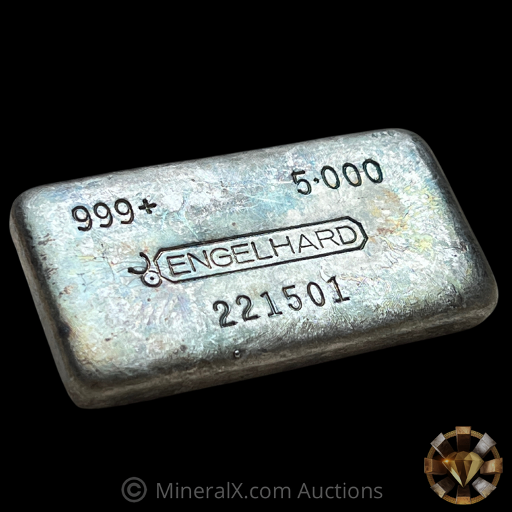 Engelhard 5oz Bull Logo Toned Vintage Poured Silver Bar