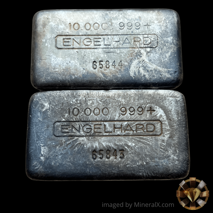 Sequential Engelhard Vintage Poured 10oz Silver Bars (20oz total)