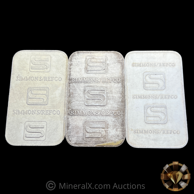 x3 Different Varieties of Simmons REFCO Metals 1oz Vintage Silver Art Bars (3oz Total)