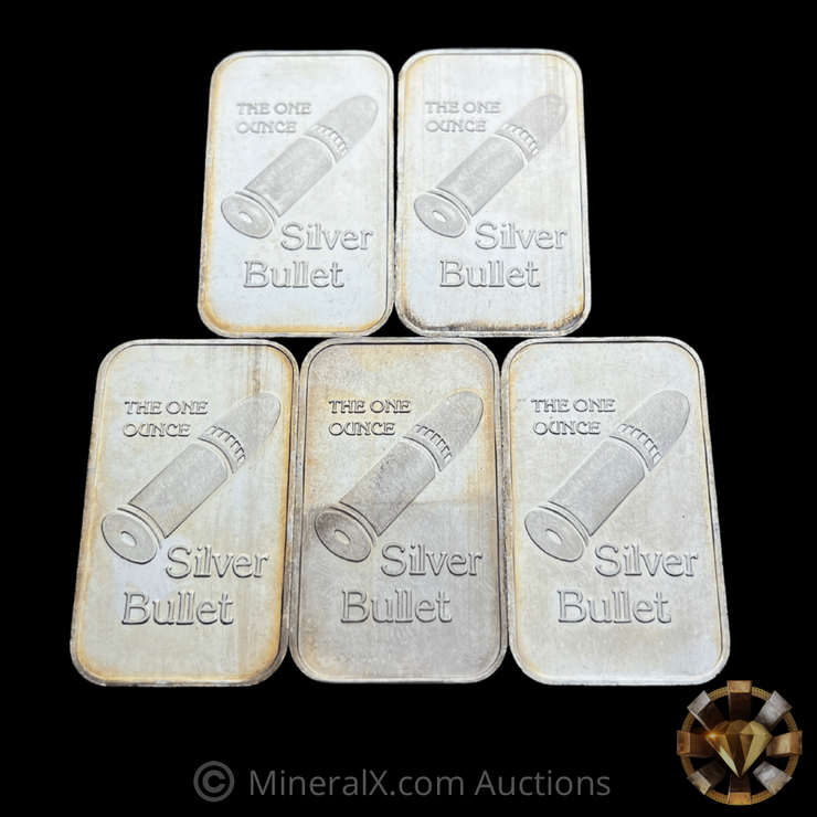 x5 Silver Bullet Vintage Silver 1oz Art Bars (5oz total)