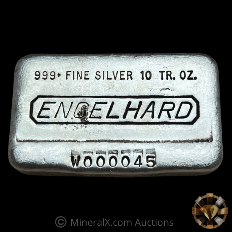 Extremely Low Serial W Series Engelhard 10oz Vintage Poured Silver Bar