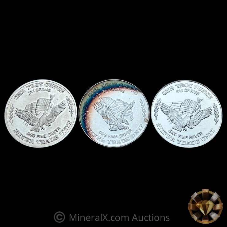 x3 1oz Vintage US Assay Office Silver Rounds