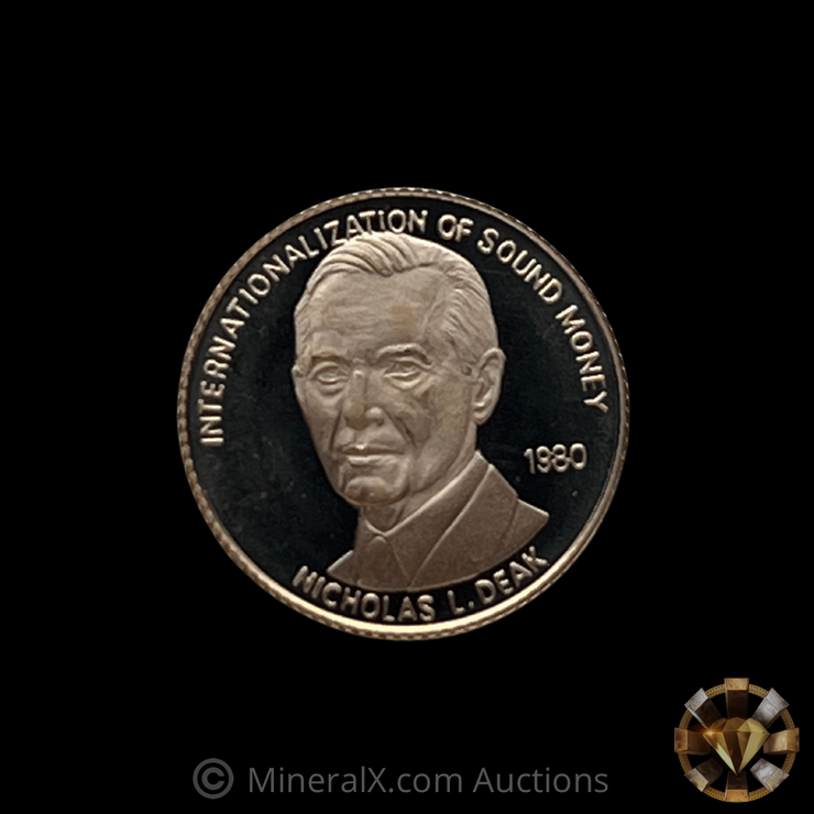 x10 1980 Proof Nicholas L. Deak “Denationalization of Sound Money” Gold Standard Corporation 1/20oz Fractional Vintage Gold Coins (1/2oz of pure gold)