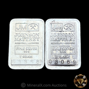 x2 Johnson Matthey JM 1g Vintage Pressed Silver Bars (2g Total)