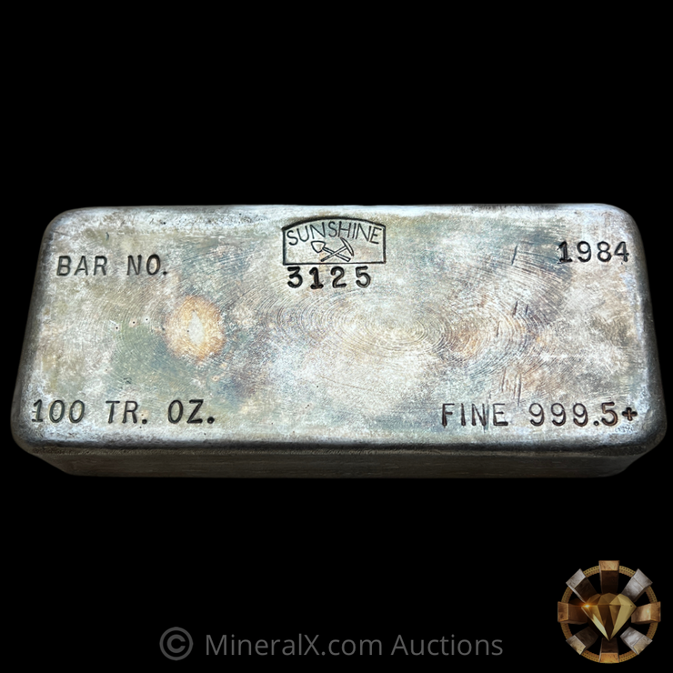Vintage 1984 Sunshine Mining 100oz Poured Silver Bar