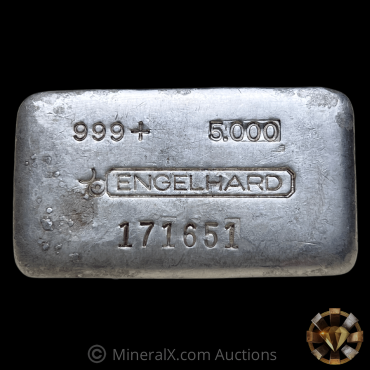 Engelhard 5oz “3rd Series” Bull Logo Vintage Poured Silver Bar