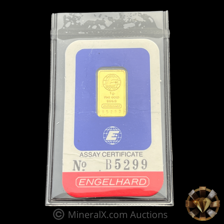 Engelhard 1g Vintage Gold Bar in Original Sealed “No Staples” Factory Assay