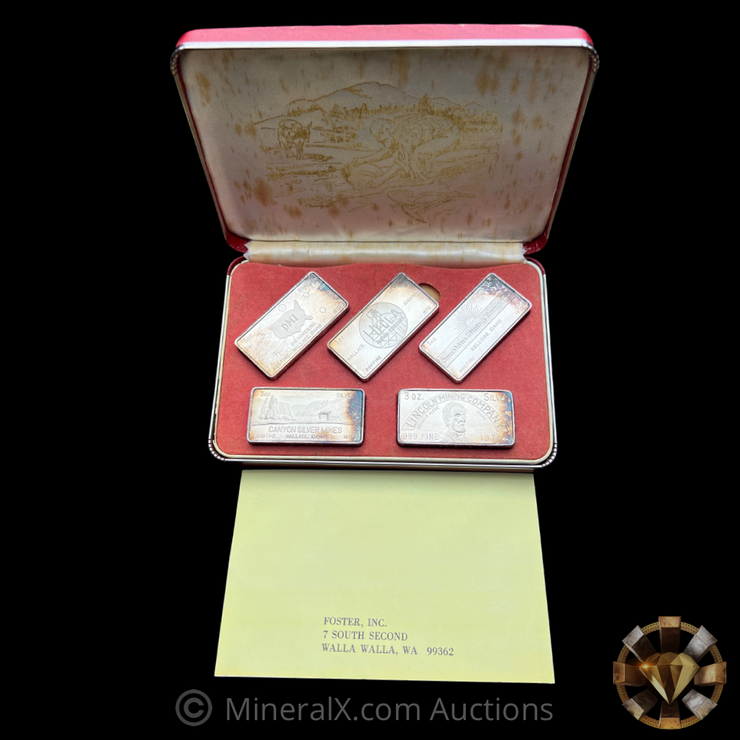 1970 Foster Inc “From Out of The West” Complete Silver Bar Set w/ Original Blank Registration Card