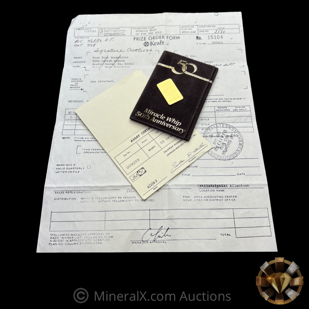 WBMA 勝者の証　金、銀、銅 Johnson Matthey JM 10g “Miracle Whip 50th Anniversary” Vintage