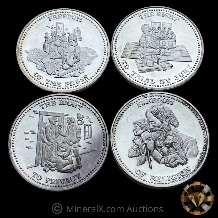 x4 Johnson Matthey JM 1oz Freedom Vintage Silver Coins (4oz total)