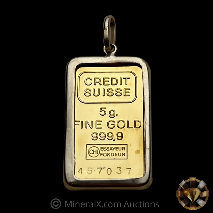 1978 Credit Suisse Vintage 5g Gold Bar Pendant w/ Original Numbers 1978 Credit Suisse Vintage 5g Gold Bar Pendant w/ Original Numbers
