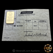 Engelhard Industries Division 1oz Vintage Gold Bar in Original Factory Seal and Rare Numbers-Matching Beige Assay Card