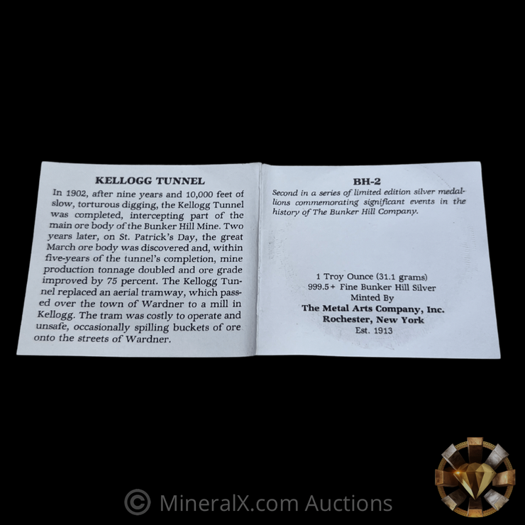 1981 Bunker Hill “Kellogg Tunnel” 1oz Vintage Silver Coin w/ Original Packaging