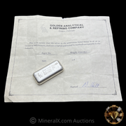 Golden Analytical GA 5oz Vintage Poured Silver Bar w/ Original Numbers Matching Paperwork