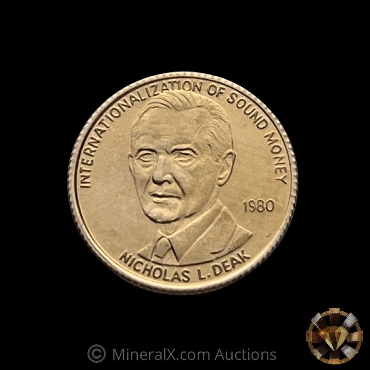x10 1/20oz 1980 Nicholas L. Deak “Denationalization of Sound Money” Gold Standard Corporation Fractional Vintage Gold Coins in Original Factory Sealed Strip of 10 (1/2oz Total Pure Gold))