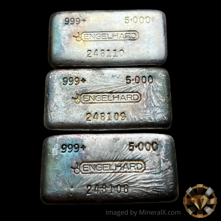 Vintage Poured Engelhard 5oz Sequential Trio of Silver Bars
